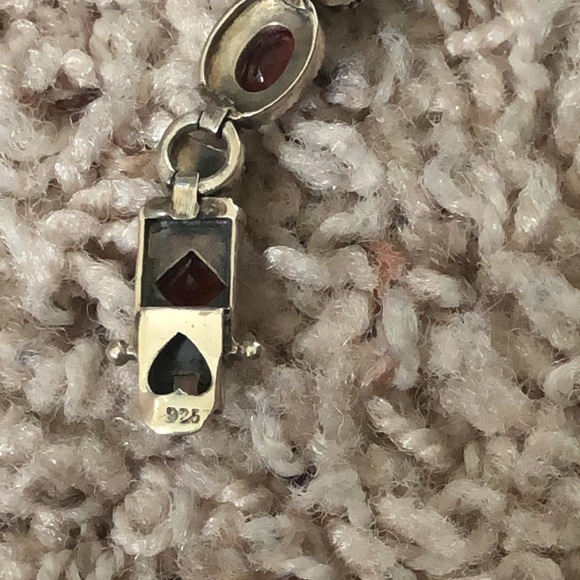 Vintage Japan Sterling Silver Garnet Diamond Red Gemstone Marcasite Tennis Watch - Picture 6 of 7